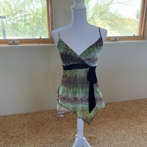 NWOT Green and Brown print flirty camisole top